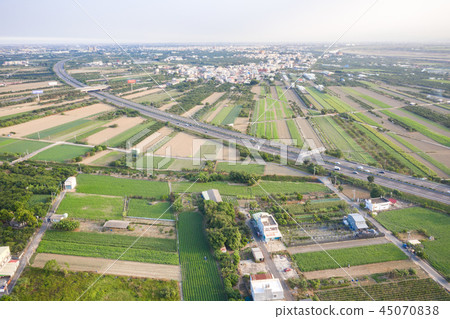 Taiwan farmland aerial village settlement winter air pollution aerial view air pollution 45070838