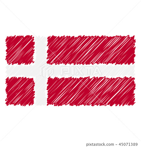 Hand Drawn National Flag Of Denmark Isolated On A White Background. Vector Sketch Style Illustration Hand Drawn National Flag Of Denmark Isolated On A White Background. Vector Sketch Style Illustration 45071389