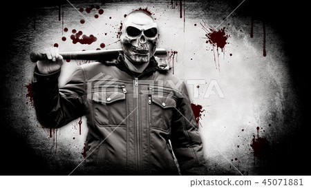 Bloody maniac in a mask with a baseball bat Bloody maniac in a mask with a baseball bat 45071881
