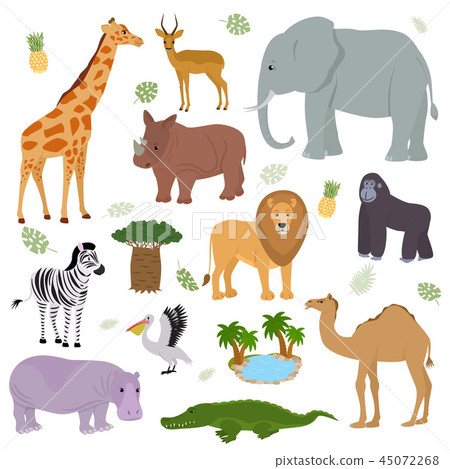African animal vector wild animalistic character elephant giraffe gorilla mammal in wildlife Africa 45072268
