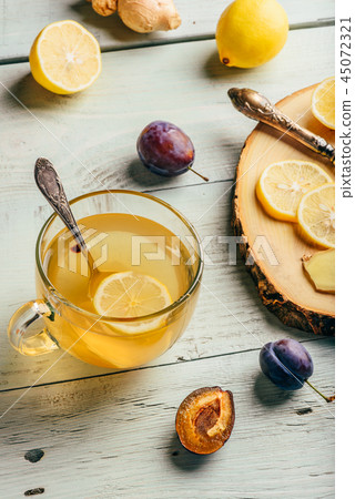 Cup of tea with lemon, honey and ginger Cup of tea with lemon, honey and ginger 45072321