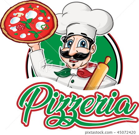 italian Chef emblem with pizza margherita italian Chef emblem with pizza margherita 45072420