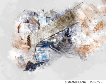 playing acoustic Guitar watercolor painting. 45072533