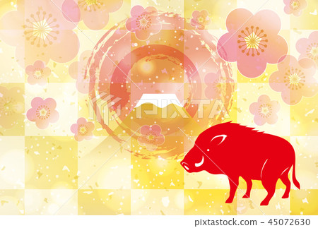 New Year's card 2019 2019 Wild boar Mt. Fuji first sunrise Ume gold New Year's card 2019 2019 Wild boar Mt. Fuji first sunrise Ume gold 45072630