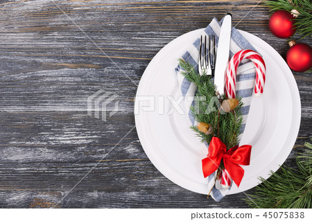 Christmas setting table with Candy cane. 45075838