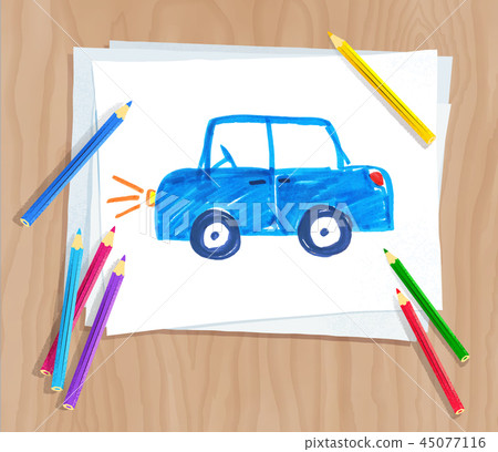 illustration of child drawing of car 45077116
