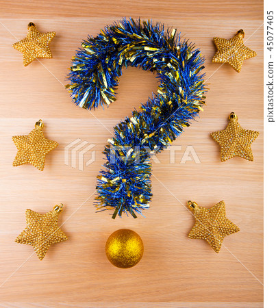 Tinsel question mark new year toy ball gold stars Tinsel question mark new year toy ball gold stars 45077405