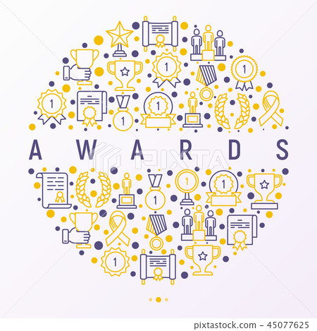 Awards concept in circle with thin line icons - Stock Illustration ...