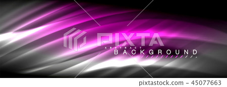 Neon glowing fluid wave lines, magic energy space light concept, abstract background wallpaper 45077663