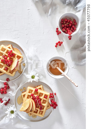 Traditional belgian waffles with fresh fruit 45077798