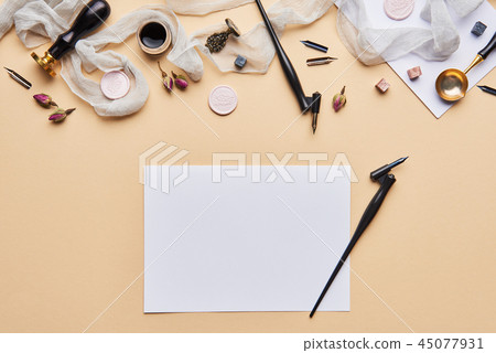 Feminine desk calligraphy workspace 45077931