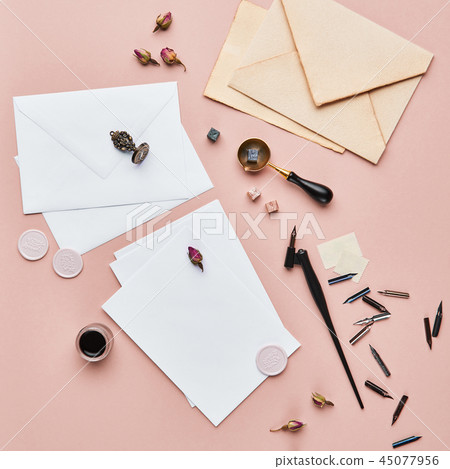 Feminine desk calligraphy workspace 45077956