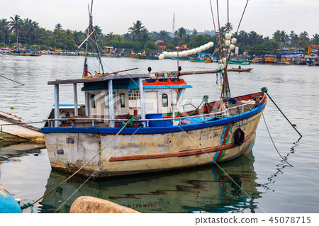 Fishing motorboat on water in bay in Sri Lanka 45078715
