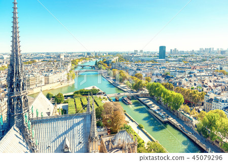 Paris cityscape with Seine river 45079296