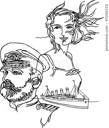 Captain and his beloved woman, ship, Iceberg 45080358