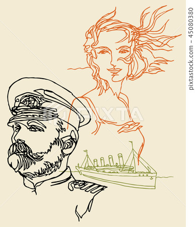 Captain and his beloved woman, ship, Iceberg Captain and his beloved woman, ship, Iceberg 45080380