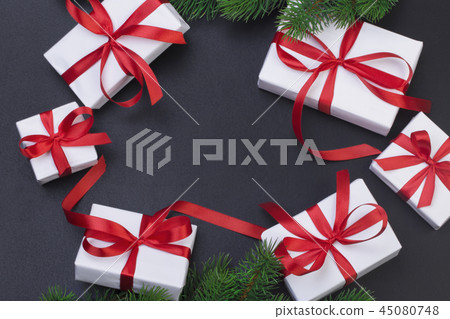 Christmas tree branch and gift Christmas tree branch and gift 45080748