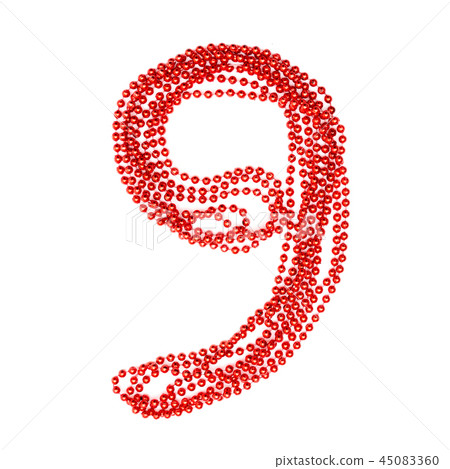 Red bead. Bright number 9. Sparkling decor. Red bead. Bright number 9. Sparkling decor. 45083360