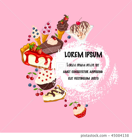 Sweet desserts on pink, place for text Sweet desserts on pink, place for text 45084138