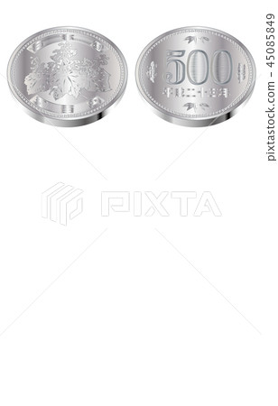 Japanese yen five hundred yen coin oblique Japanese yen five hundred yen coin oblique 45085849