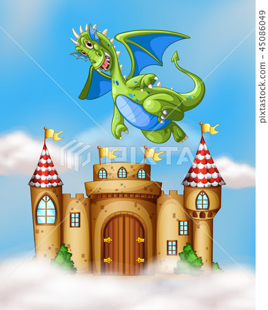 Dragon flying over castle 45086049