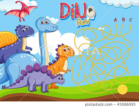 Dino maze puzzle game template 45086095