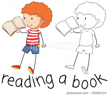 Doodle graphic of boy reading Doodle graphic of boy reading 45086124