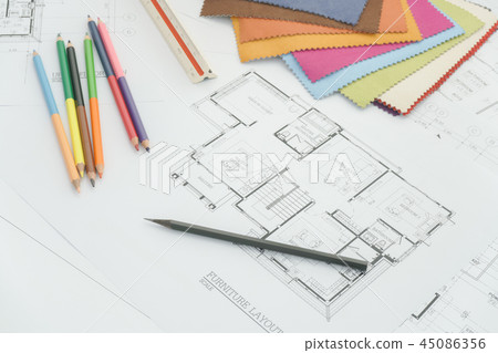 Architectural drawing with sample of material Architectural drawing with sample of material 45086356