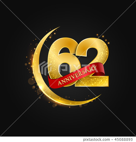 62 years anniversary gold half moon and glitter. 62 years anniversary gold half moon and glitter. 45088893