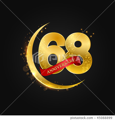 68 years anniversary gold half moon and glitter. 45088899