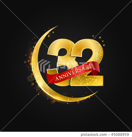 32 years anniversary gold half moon and glitter. 45088959