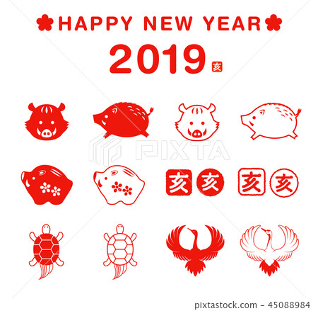 兔年新年卡圖標集的一年 兔年新年卡圖標集的一年 45088984