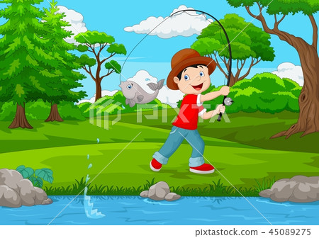 Little boy fishing on the lake Little boy fishing on the lake 45089275