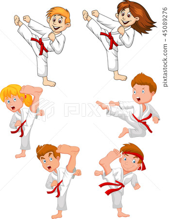 Cartoon little kid training karate collection Cartoon little kid training karate collection 45089276