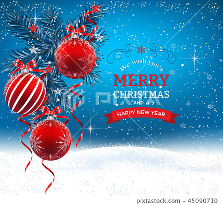 Blue Christmas background with fir branches 45090710