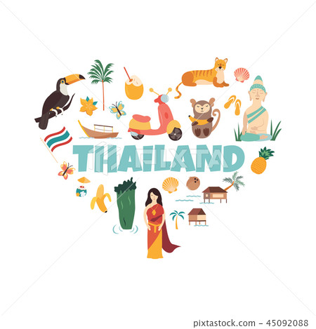 Thailand cartoon vector banner Travel illustration 45092088
