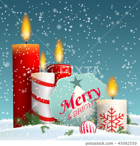 Christmas still-life with group of candles in snow Christmas still-life with group of candles in snow 45092550