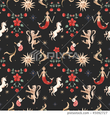 Watercolor vector pattern medieval illustrations 45092727