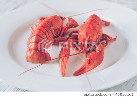 Dish of boiled crayfish with sauce 45093161