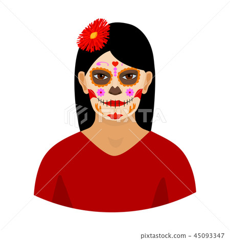 Mexican woman with calavera make up icon in cartoon style isolated on white background. Mexico Mexican woman with calavera make up icon in cartoon style isolated on white background. Mexico 45093347