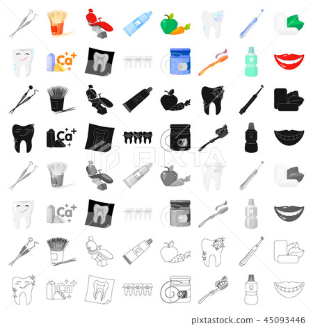 Dental care set icons in cartoon style. Big collection of dental care vector symbol stock Dental care set icons in cartoon style. Big collection of dental care vector symbol stock 45093446