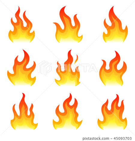 Red fire flat icons set isolated on white background for danger concept or logo design. Flame set Red fire flat icons set isolated on white background for danger concept or logo design. Flame set 45093703