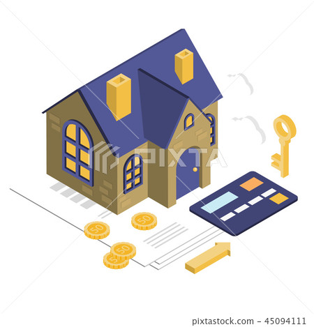 Isolated Isometric House, Vector Property Set - Stock Illustration ...