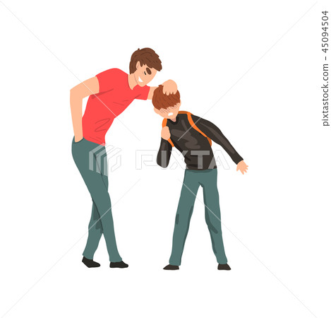 Older boy mocking younger, conflict between children, mockery and bullying at school vector Older boy mocking younger, conflict between children, mockery and bullying at school vector 45094504