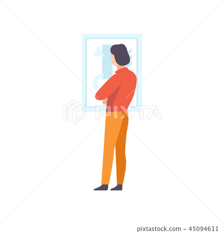 Brunette man looking at the painting hanging on the wall, male exhibition visitor viewing museum 45094611