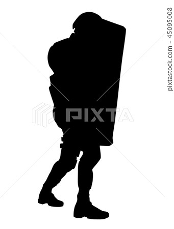 Policeman with anti riot shield vector silhouette 45095008