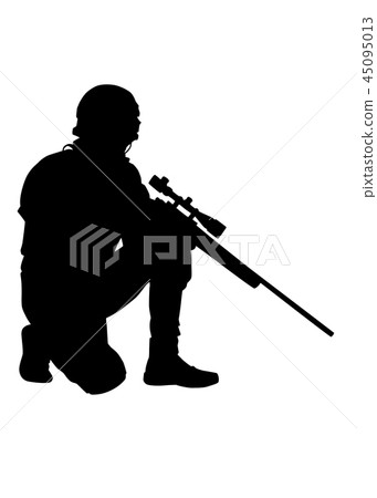 Army or police sniper with rifle vector silhouette Army or police sniper with rifle vector silhouette 45095013