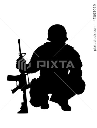 Army commando fighter isolated vector black silhouette 45095019