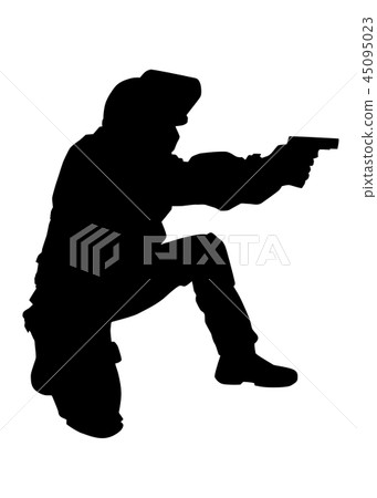 Policeman shooting with pistol vector black silhouette 45095023