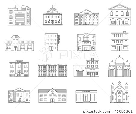 Buildings set. Residental, public building 45095361
